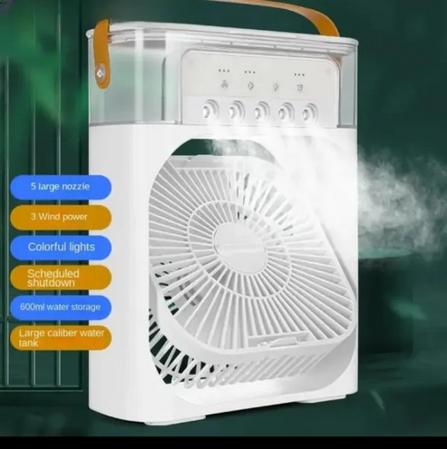 Portable Air Conditioner Fan with LED Night Light Fine Mist Water Spray and Humidifier Function USB Electric Fan in Random Colors for Personal Cooling 10 inches